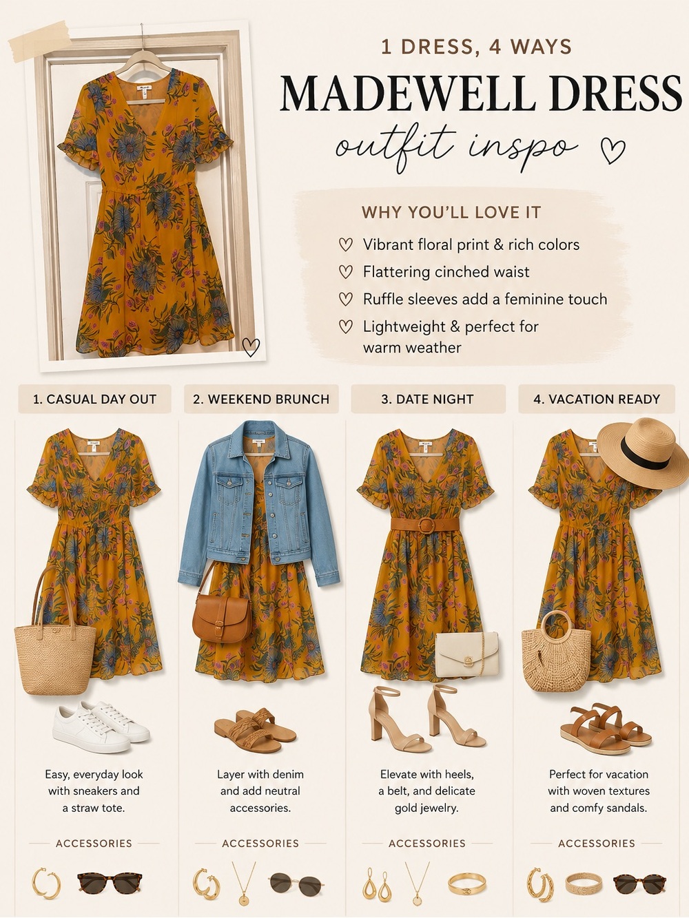 Madewell Mustard Yellow Floral V-Neck Dress - Picture 6 of 6